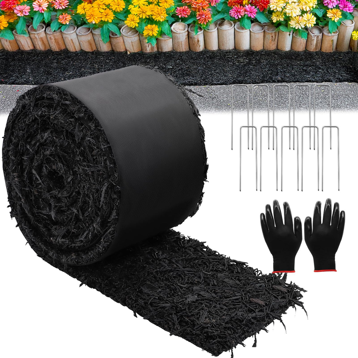 Zatozkar rubber mulch 10ft black roll provides neat weed suppression for garden beds