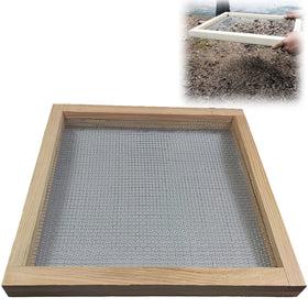 ZAWR soil sifter with wooden frame for robust garden use and dirt separation.