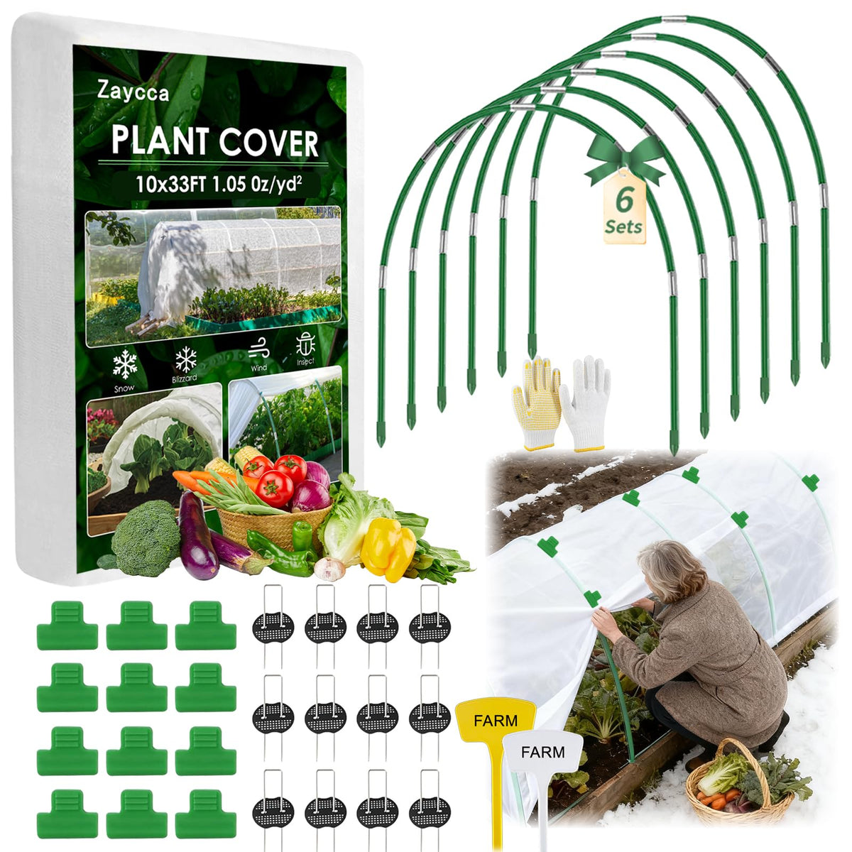 Zaycca plant cover kit shielding vegetables from frost in winter