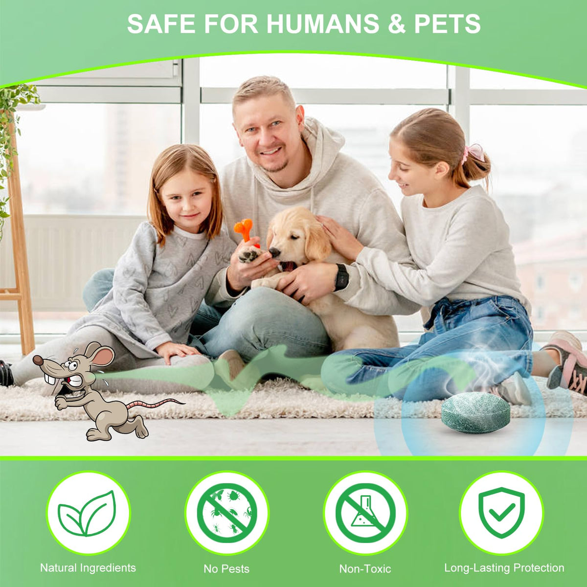 Use in kitchens and garages to create an environment unfriendly to pests.
