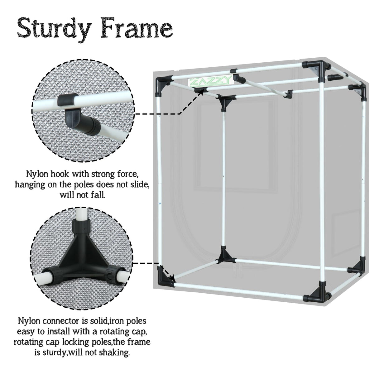 Heavy-duty frame provides sturdy support for growing setups.
