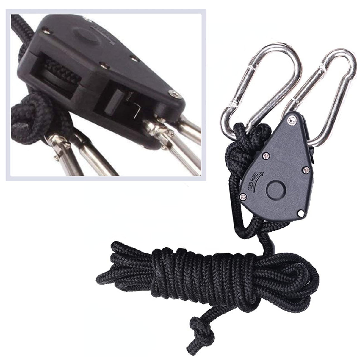 Zazzy pulley locking mechanism for precise height adjustments on rope hanger.