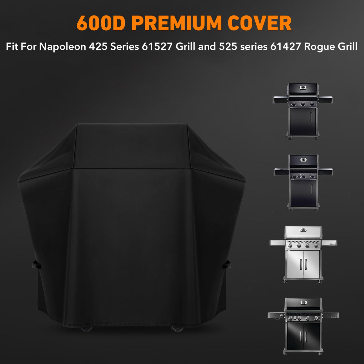 ZBXFCSH Napoleon 525 Rogue cover shields the grill from moisture and dirt.