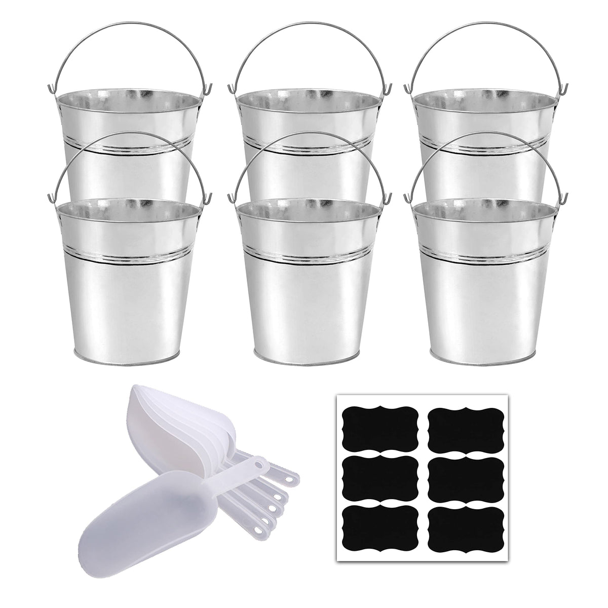 ZEDEV galvanized buckets with chalkboard stickers for labeling plants and items