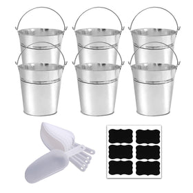ZEDEV galvanized buckets with chalkboard stickers for labeling plants and items