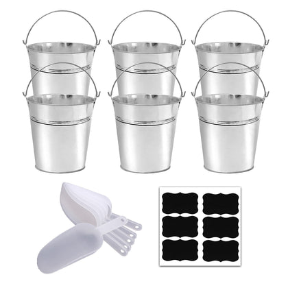 ZEDEV galvanized buckets with chalkboard stickers for labeling plants and items