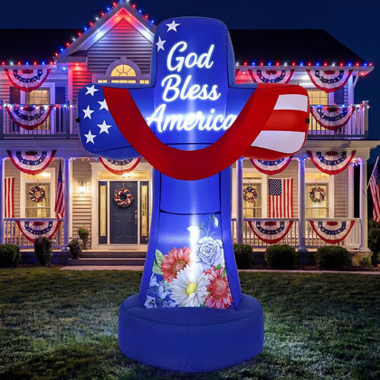 ZeahVeyora 5 ft cross inflatable in front yard for Independence Day display