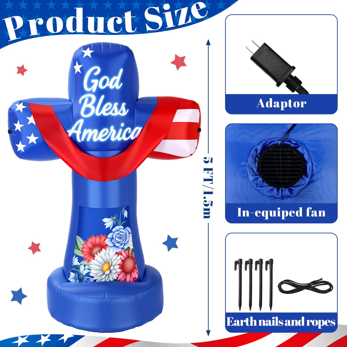 ZeahVeyora patriotic LED lit inflatable lights the yard at night
