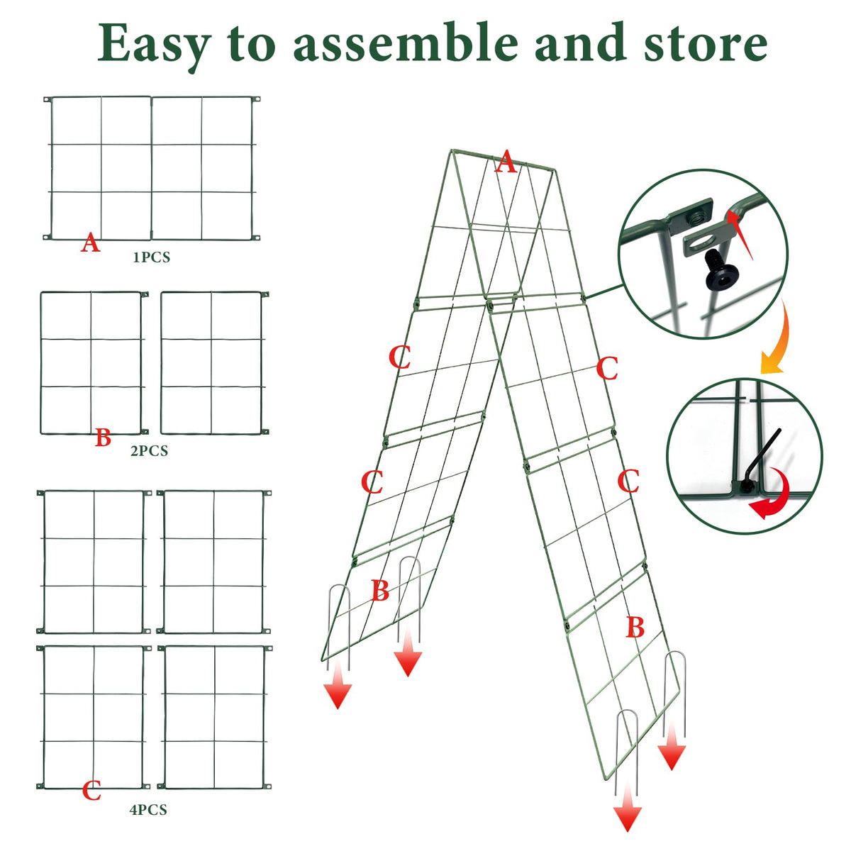 ZeanSciulpt Cucumber Trellis durable top hinge ensures long-lasting stability during heavy yields