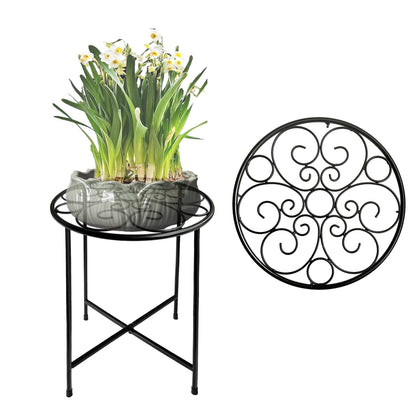 ZEECER plant stand top view with round 15-inch footprint for versatile display