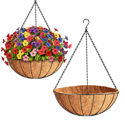 ZeeDix 2-pack hanging basket set with 20-inch coconut liners for outdoor flowers