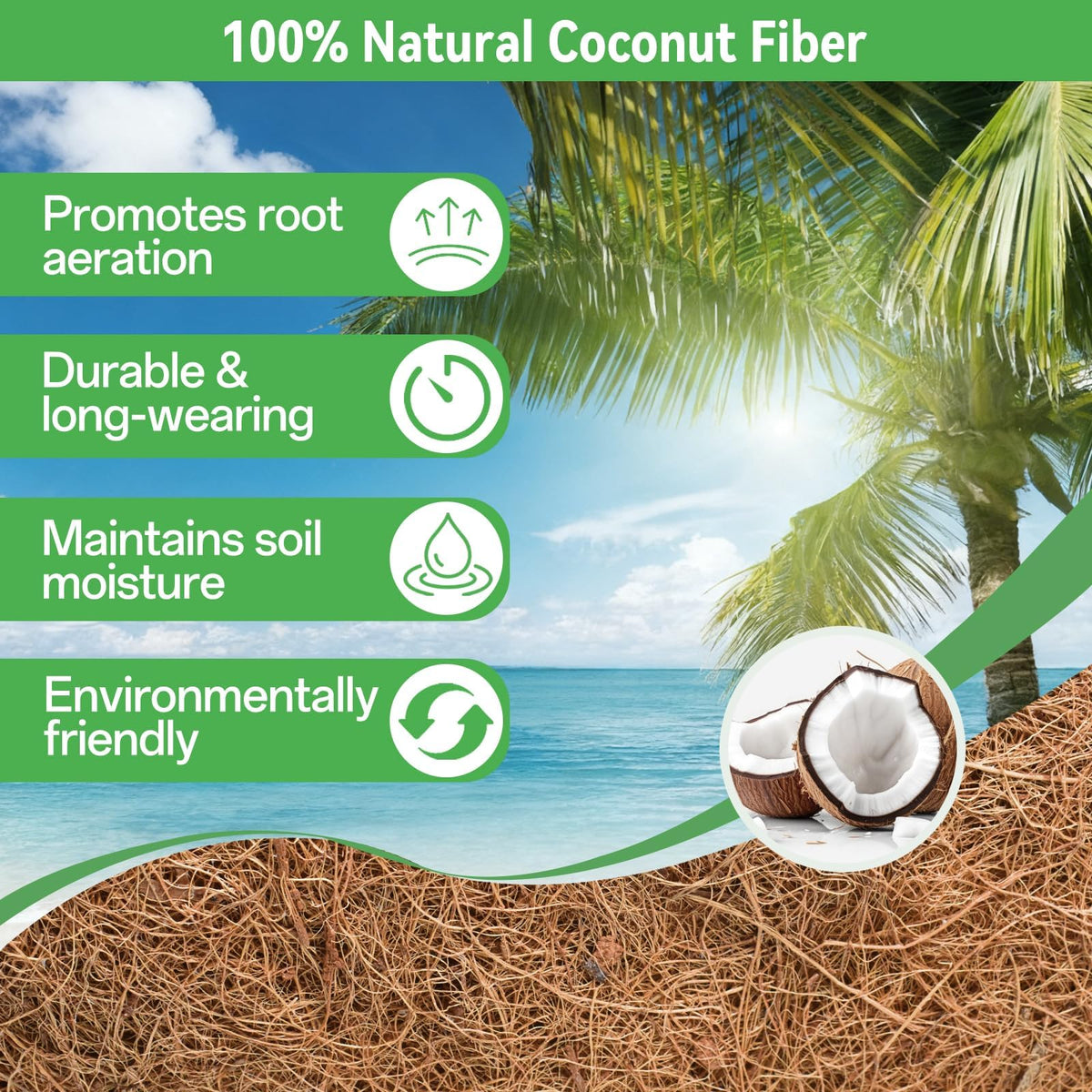 Durable coconut fiber liner installed in a window box, designed to reduce watering needs.
