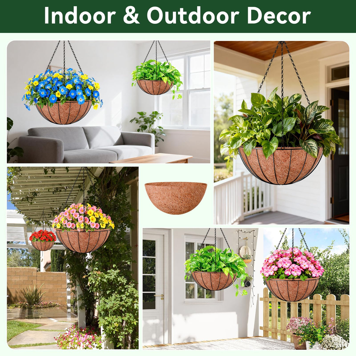 ZeeDix liner in a hanging basket with blooming plants