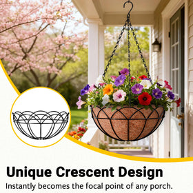 ZeeDix hanging basket with rust-resistant chains and hooks for secure outdoor display.