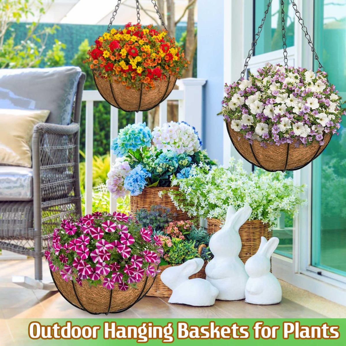 ZeeDix 18-inch planter basket makes balcony and garden setups easier.