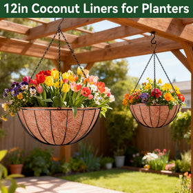 ZeeDix patio-garden setup using coconut liner adds natural texture