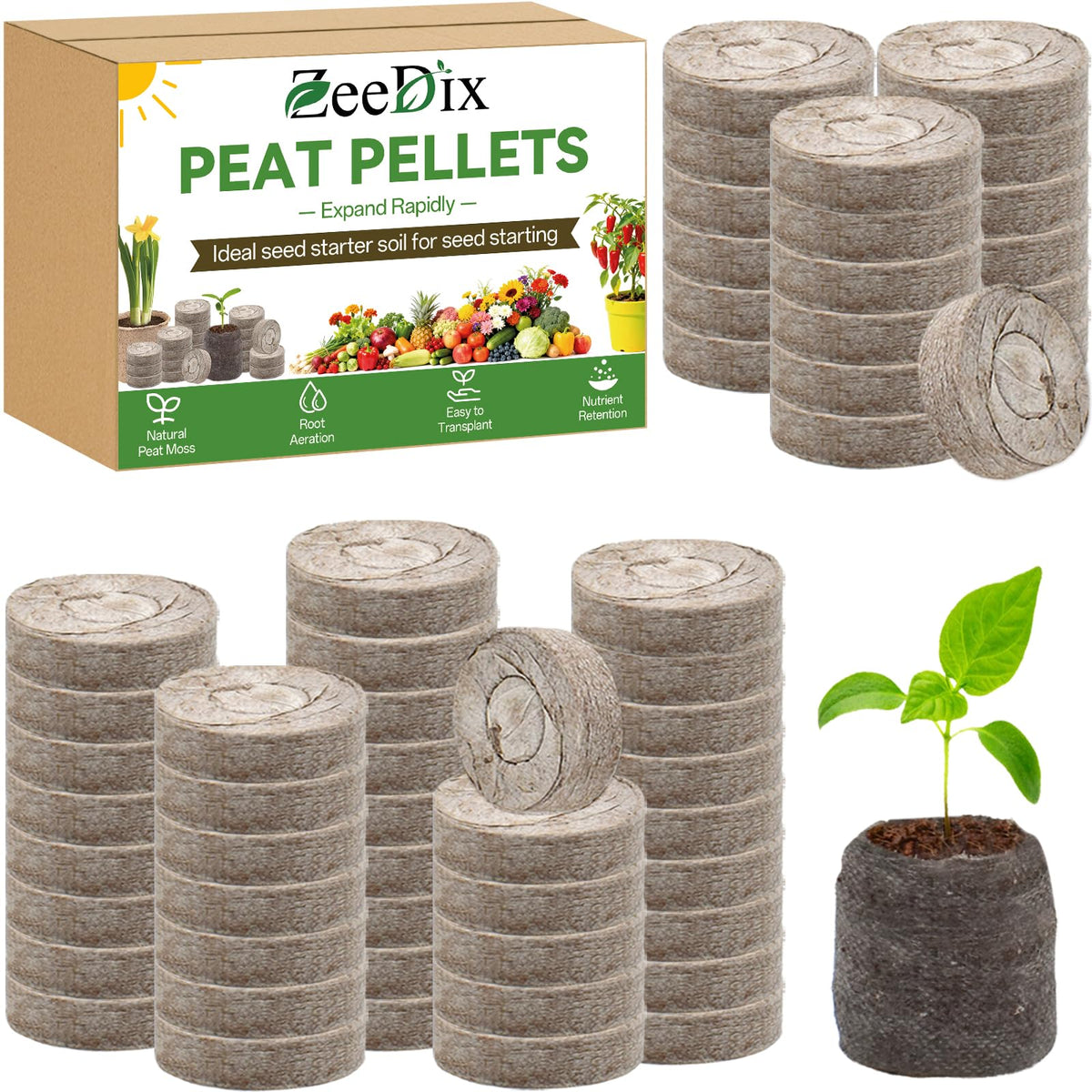 Zeedix 50mm peat pellets pack front ready for planting