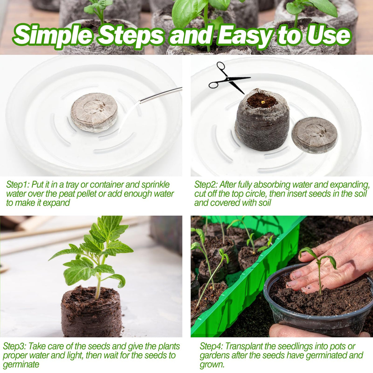 Seed pellets with root-friendly expansion for transplant into pots or beds