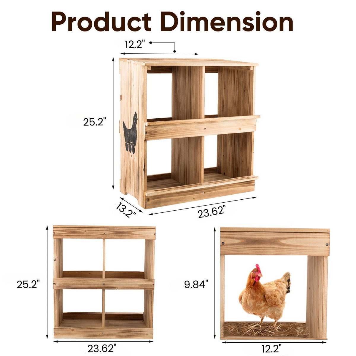 ZeenArt solid wood nesting box offers natural durability for laying birds.