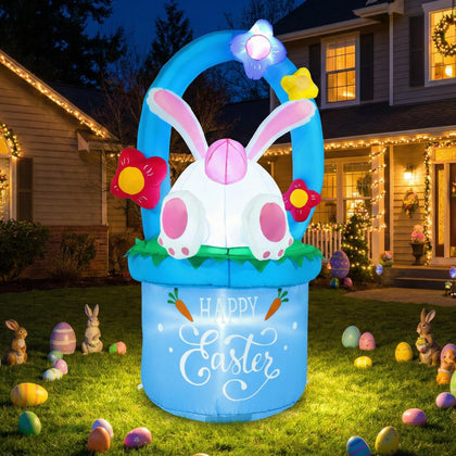 Zeepair 5ft Easter inflatable bunny in flowers basket for lively yard decor