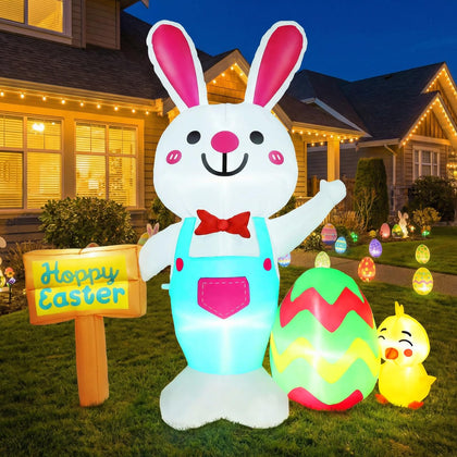 Zeepair 5FT Easter inflatable bunny with LED lights brightens outdoor celebrations.