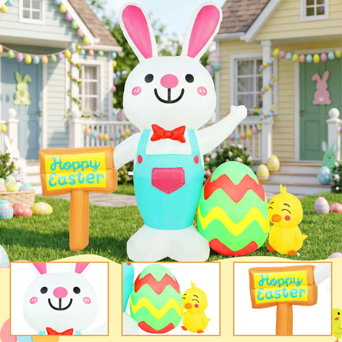 Zeepair Easter inflatable displays bunny with egg and chick for a playful focal point.