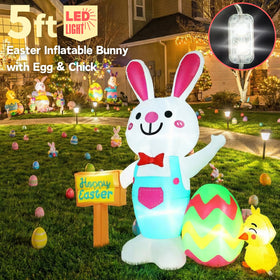 Zeepair bunny in pastel overalls adds family-friendly garden charm.