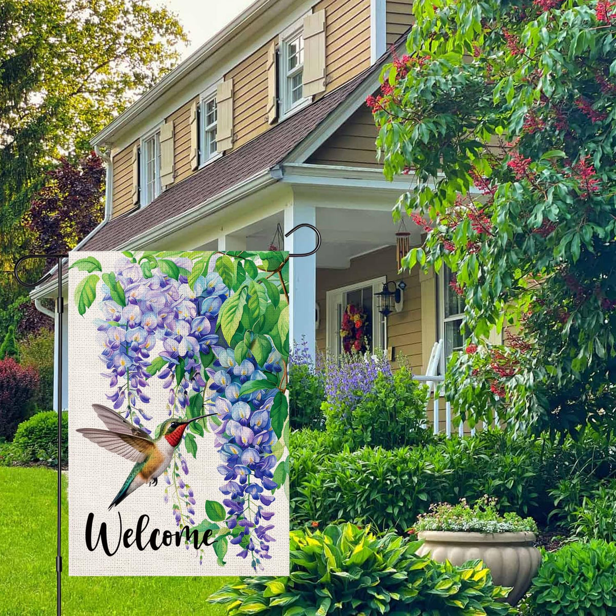 Zeevly flag sleeve top design enables quick garden flag setup.