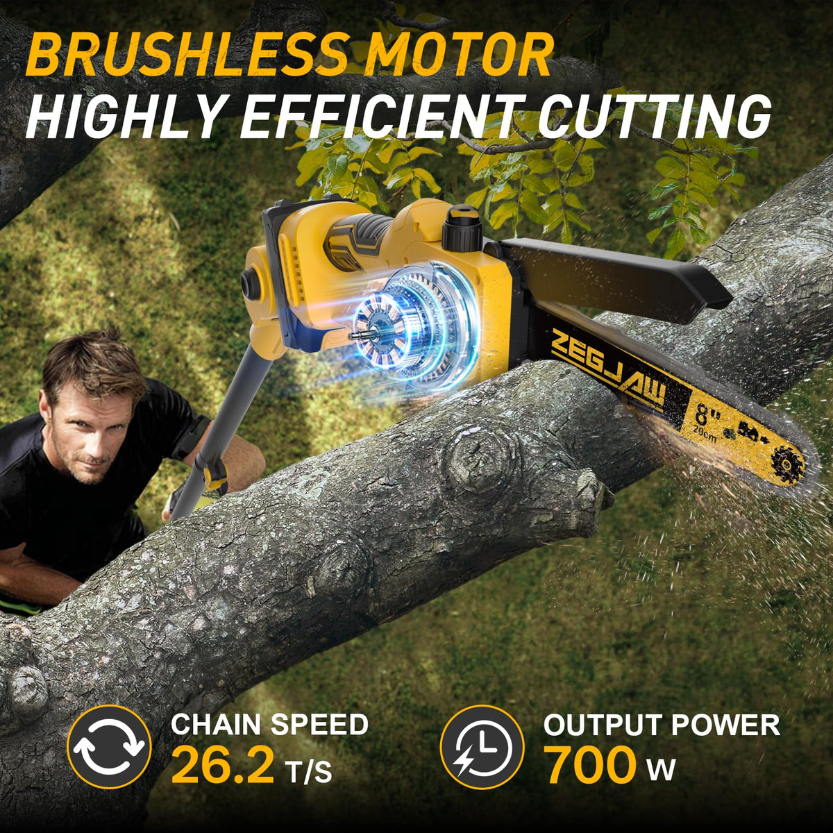 ZEGJAW automatic oil filling system lubricates chains during cutting.