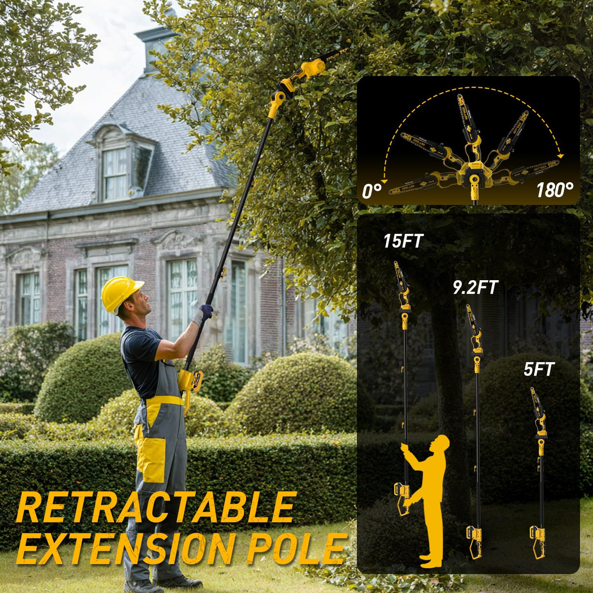 ZEGJAW brushless motor delivers quiet, powerful cuts through thick branches.