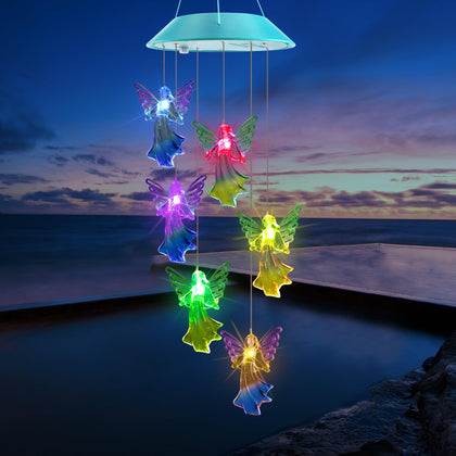 Zeiliuled Solar Angel Wind Chimes outdoor decor glow enhances welcoming mood.