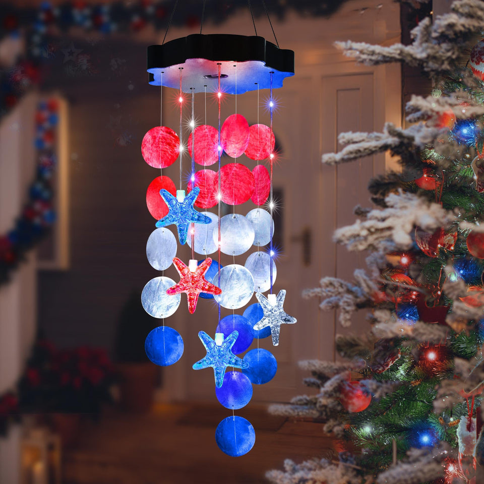 Zeiliuled solar shell wind chimes glow at night for magical outdoor ambiance.