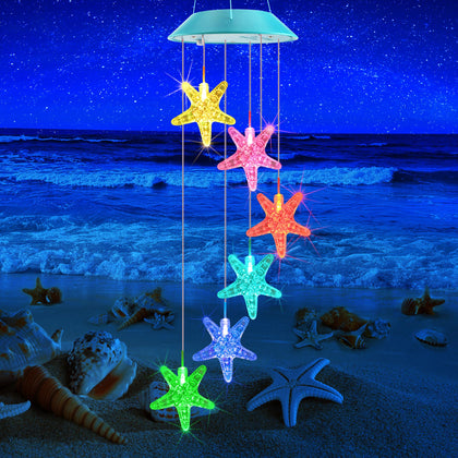 Zeiliuled Solar Starfish Wind Chimes glow in sunlight for charming garden ambiance.