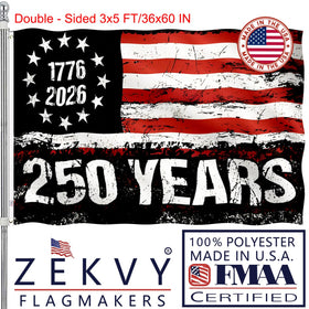 ZEKVY 250th anniversary flag double-sided 3x5 front view, clear emblems for patriotic display