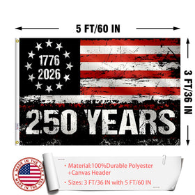 ZEKVY 250th flag features reinforced stitching along edges for longevity