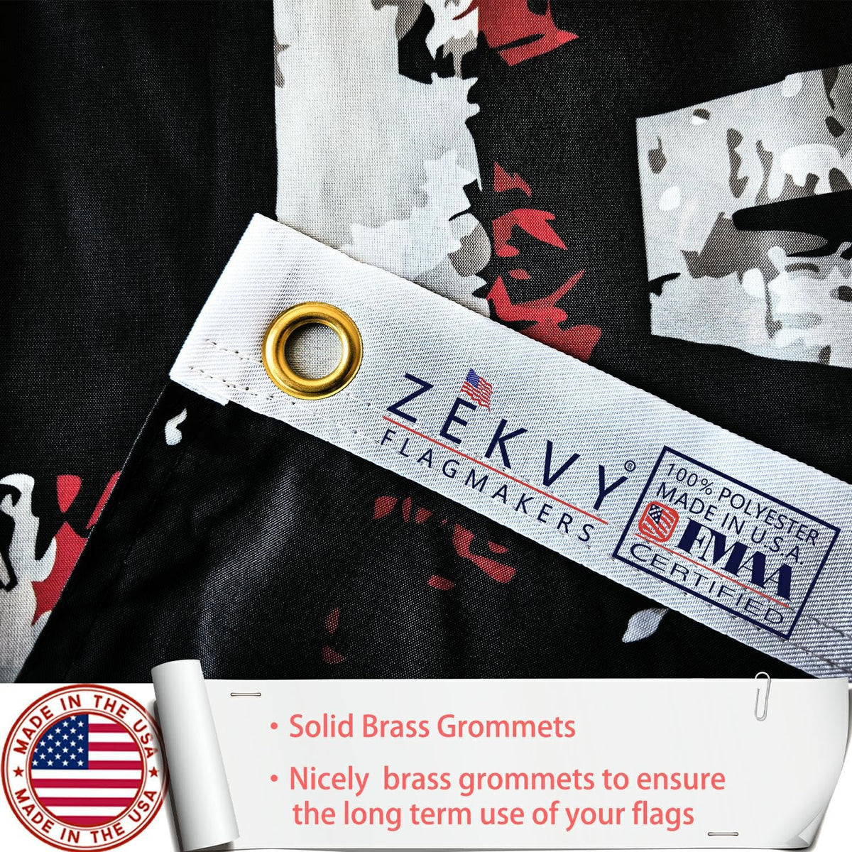 ZEKVY flag on outdoor pole demonstrates weather-ready display.