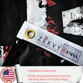 ZEKVY flag on outdoor pole demonstrates weather-ready display.