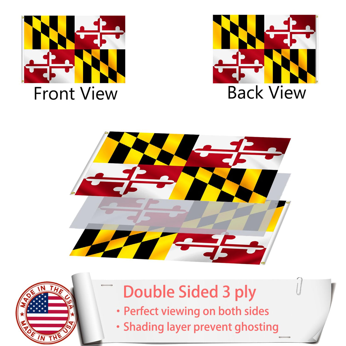 ZEKVY Maryland flag close-up of vivid color and UV resistance.