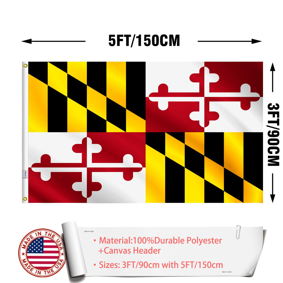 ZEKVY Maryland flag wall-hanging example for home or office.