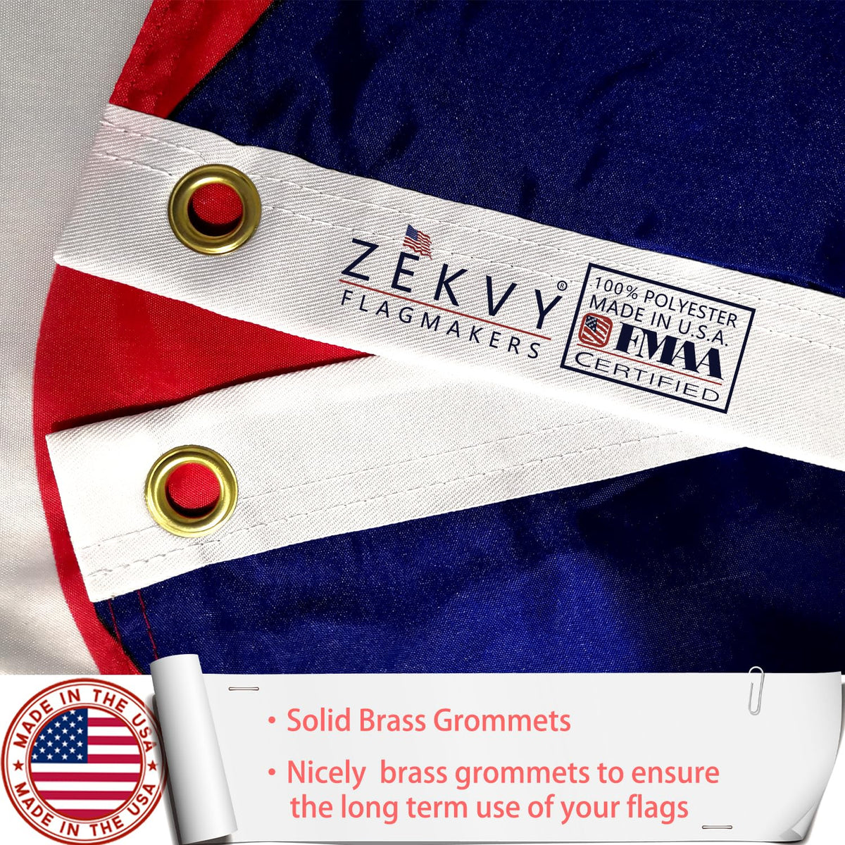 ZEKVY flag features heavy stitching at ends for long-lasting outdoor performance