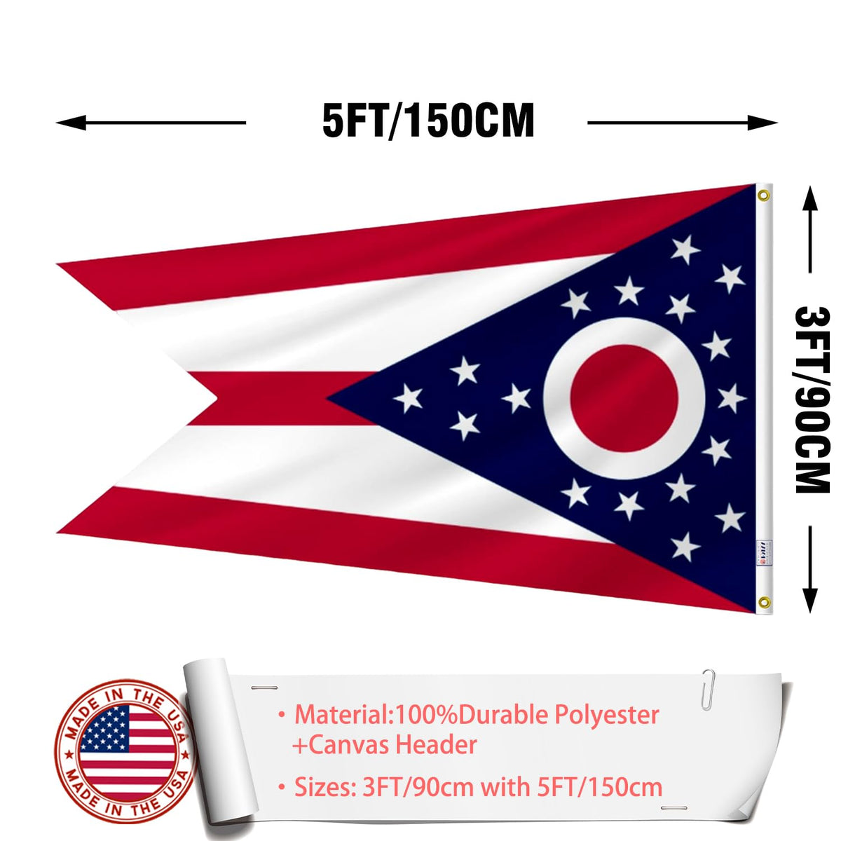 ZEKVY Ohio flag wall-mount display suitable for home or office decor