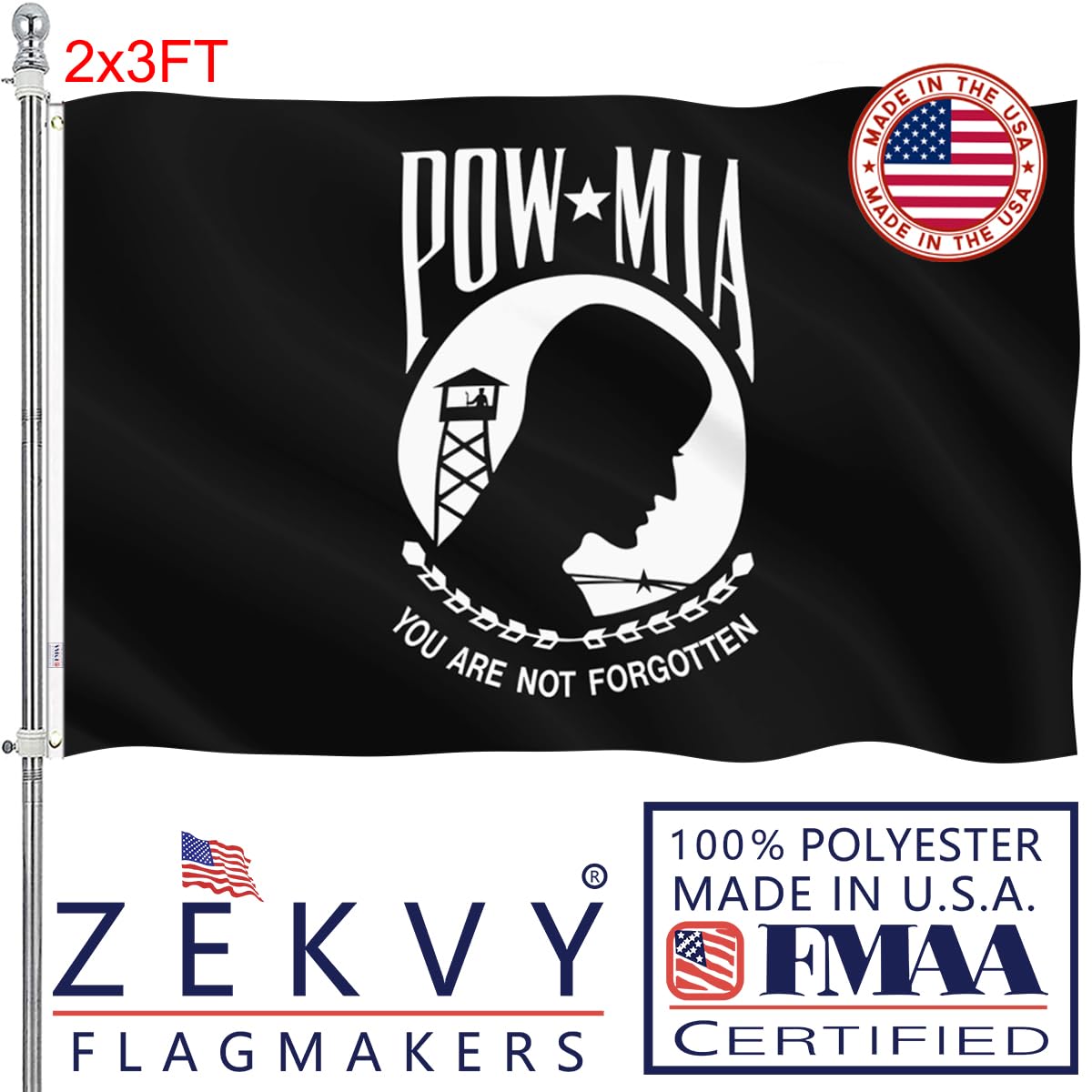 ZEKVY Pow Mia flag 2x3 outdoor on pole shows vivid color for outdoor display