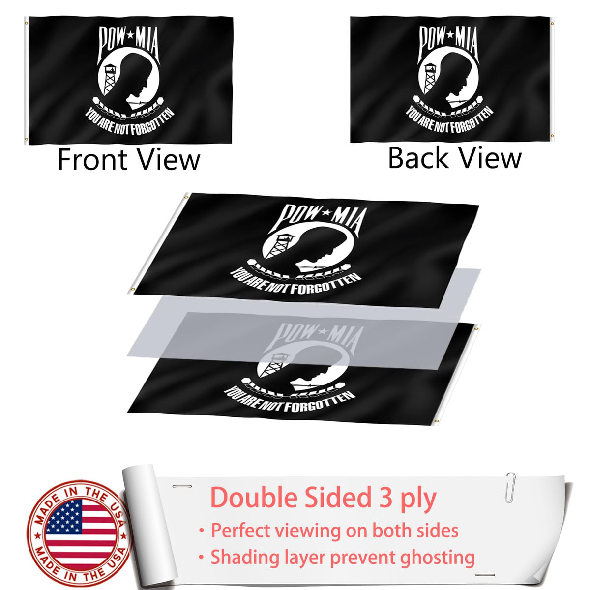 ZEKVY Pow Mia flag blackout middle layer for crisp visibility