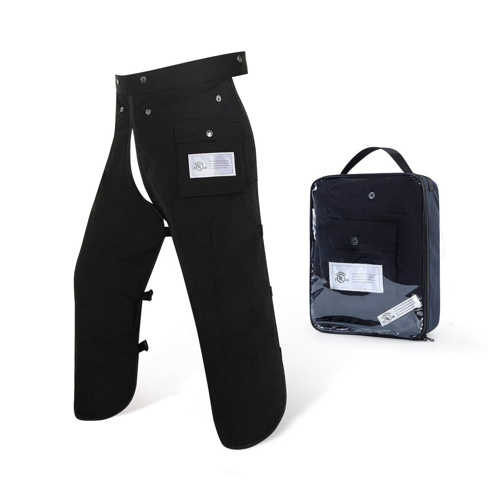ZELARMAN chainsaw chaps apron 8-layer wrap for full leg protection.
