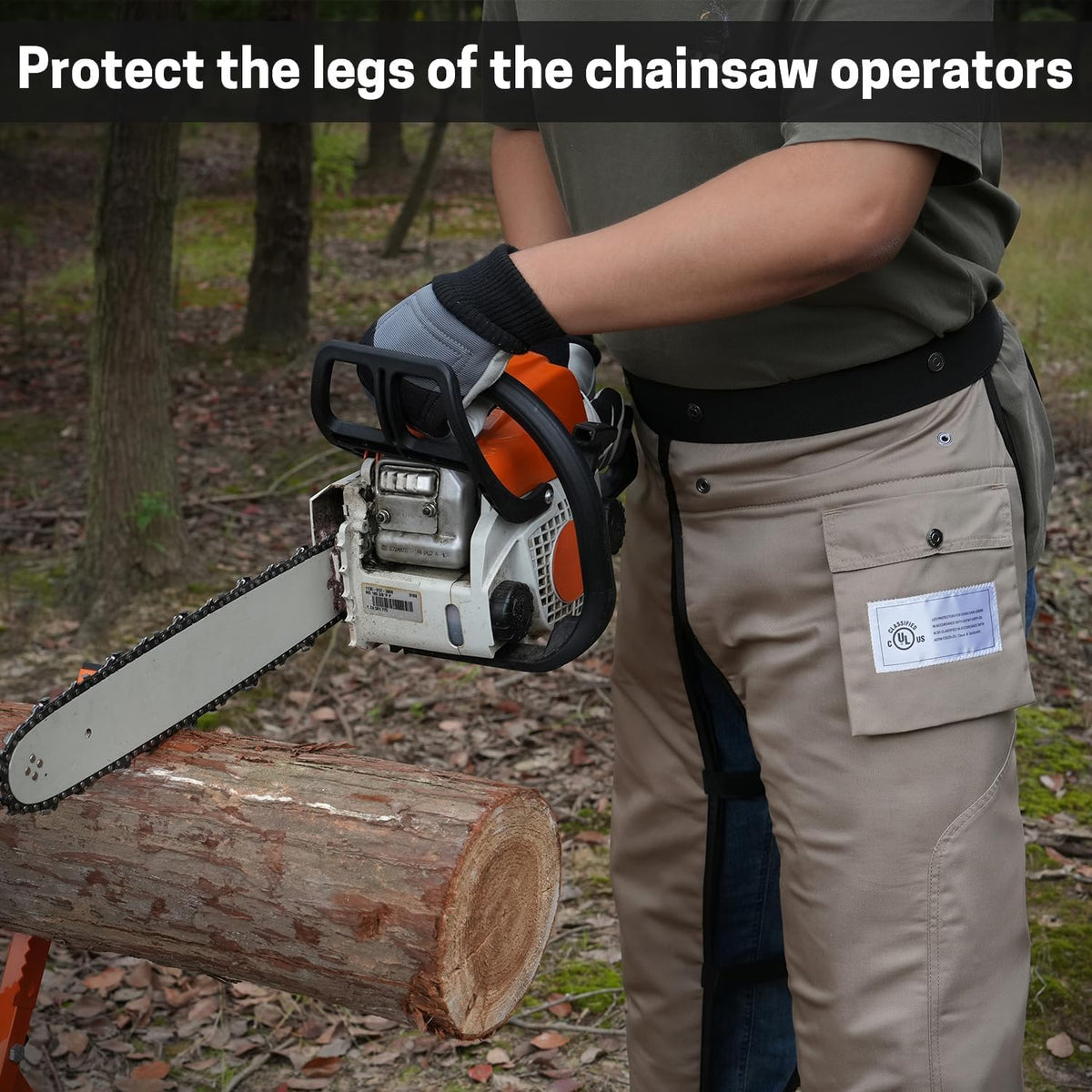 Adjustable waist on ZELARMAN chainsaw chaps apron for secure fit