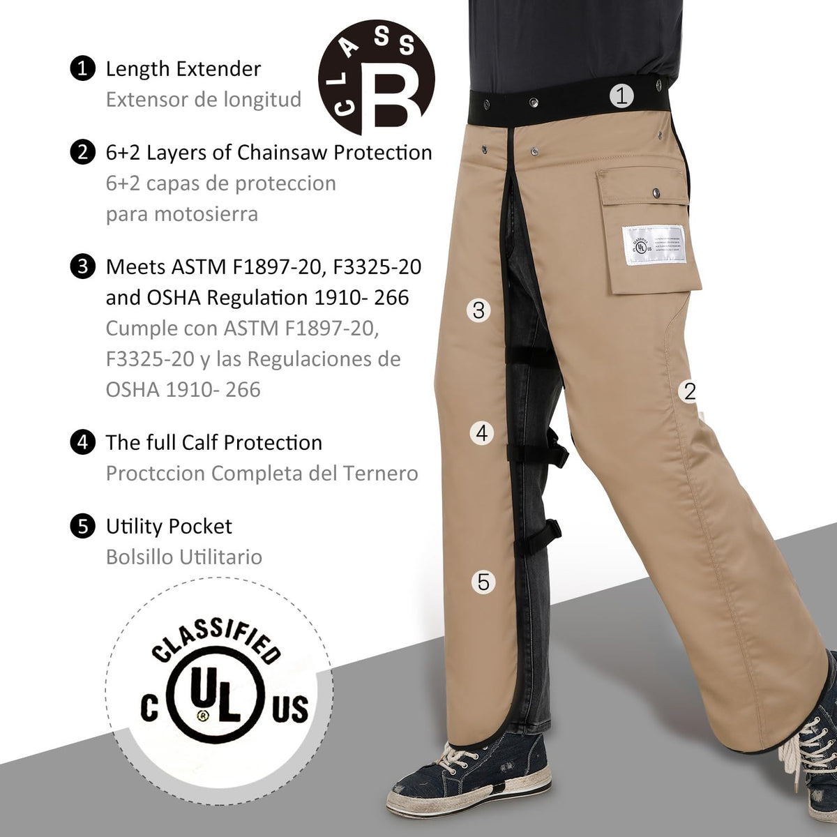 ZELARMAN chainsaw chaps apron coverage of the legs during logging
