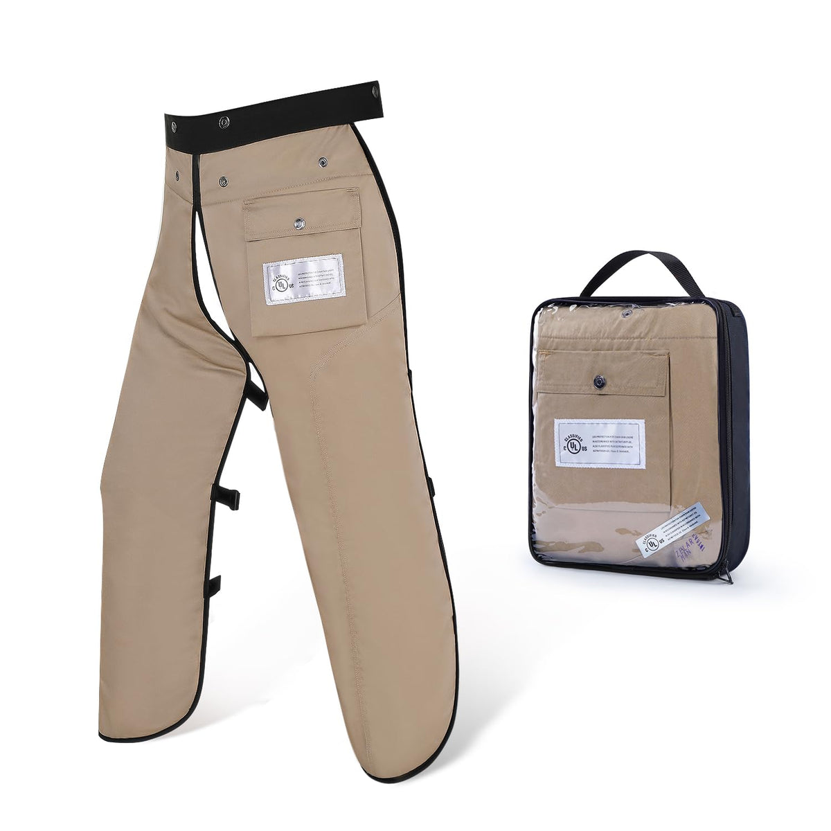 ZELARMAN chainsaw chaps apron front view showing full-leg protection for forestry tasks