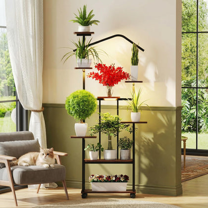 Zelvia 8-Tier Corner Plant Stand with Grow Lights energizes indoor greenery.
