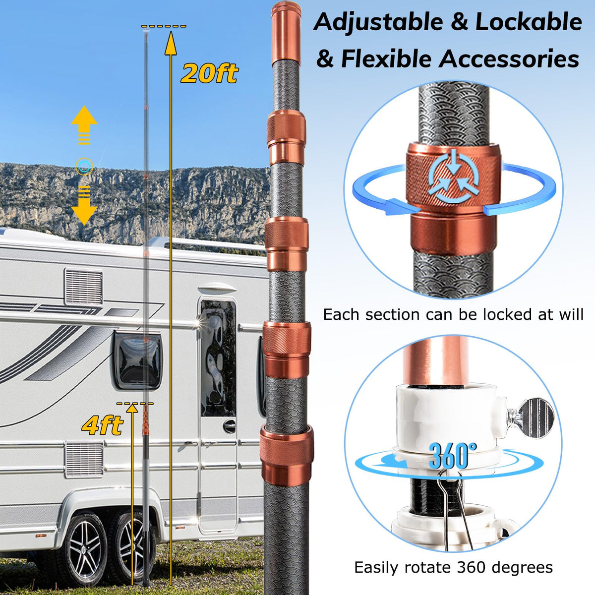 Zelvoro carbon fiber flagpole is lightweight yet strong for easy carrying.