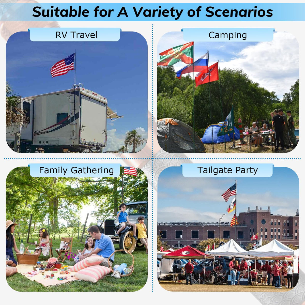 Zelvoro wind-resistant flagpole handling gusts up to 60 mph during outdoor activities.